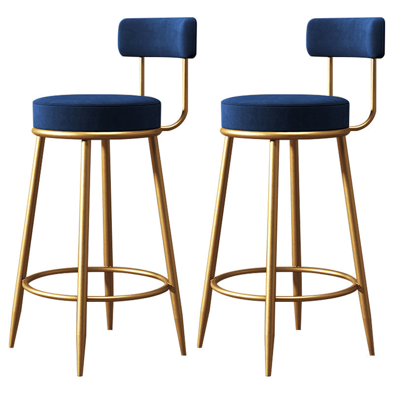 Nordic Armless Backrest Counter Stool Iron Cafe Bar Stool with Velvet Cushion Blue 2 Piece Set Clearhalo 'Bar Furniture' 'Bar Stools' 'bar_stools' 'furn' 'furn_bar_stools' 'Furniture' 'furniture_bar_stools' 'Kitchen & Dining Furniture' 4953771