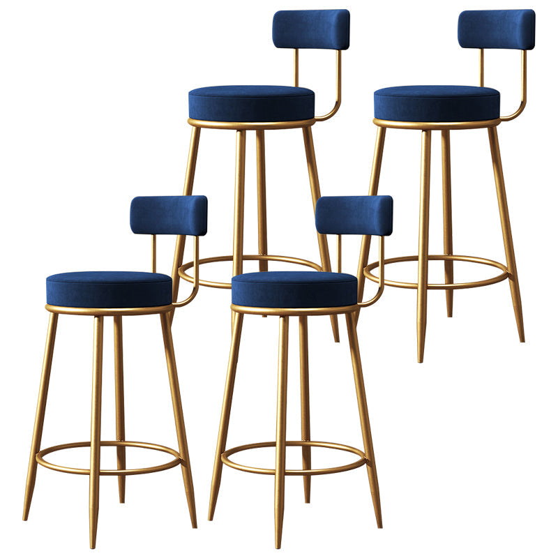 Nordic Armless Backrest Counter Stool Iron Cafe Bar Stool with Velvet Cushion Blue 4 Piece Set Clearhalo 'Bar Furniture' 'Bar Stools' 'bar_stools' 'furn' 'furn_bar_stools' 'Furniture' 'furniture_bar_stools' 'Kitchen & Dining Furniture' 4953773