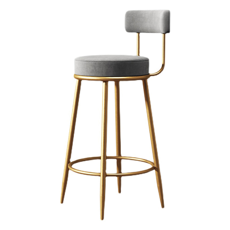 Nordic Armless Backrest Counter Stool Iron Cafe Bar Stool with Velvet Cushion Clearhalo 'Bar Furniture' 'Bar Stools' 'bar_stools' 'furn' 'furn_bar_stools' 'Furniture' 'furniture_bar_stools' 'Kitchen & Dining Furniture' 4953776