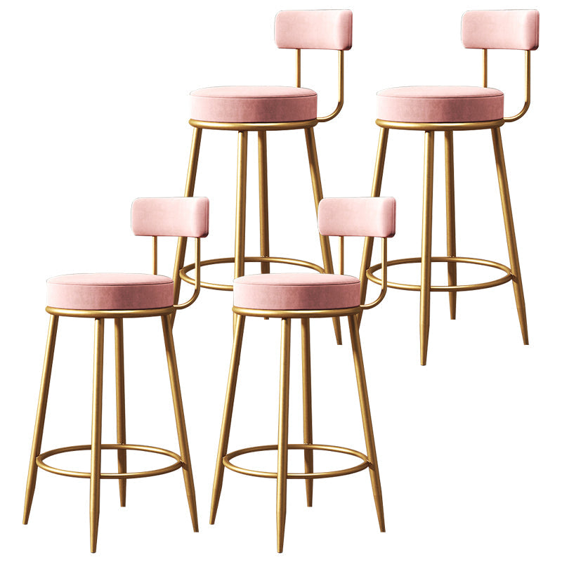 Nordic Armless Backrest Counter Stool Iron Cafe Bar Stool with Velvet Cushion Pink 4 Piece Set Clearhalo 'Bar Furniture' 'Bar Stools' 'bar_stools' 'furn' 'furn_bar_stools' 'Furniture' 'furniture_bar_stools' 'Kitchen & Dining Furniture' 4953778