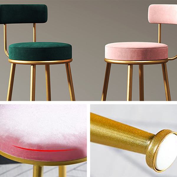 Nordic Armless Backrest Counter Stool Iron Cafe Bar Stool with Velvet Cushion Clearhalo 'Bar Furniture' 'Bar Stools' 'bar_stools' 'furn' 'furn_bar_stools' 'Furniture' 'furniture_bar_stools' 'Kitchen & Dining Furniture' 4953779