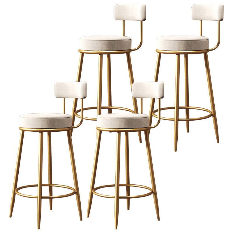 Nordic Armless Backrest Counter Stool Iron Cafe Bar Stool with Velvet Cushion White 4 Piece Set Clearhalo 'Bar Furniture' 'Bar Stools' 'bar_stools' 'furn' 'furn_bar_stools' 'Furniture' 'furniture_bar_stools' 'Kitchen & Dining Furniture' 4953783