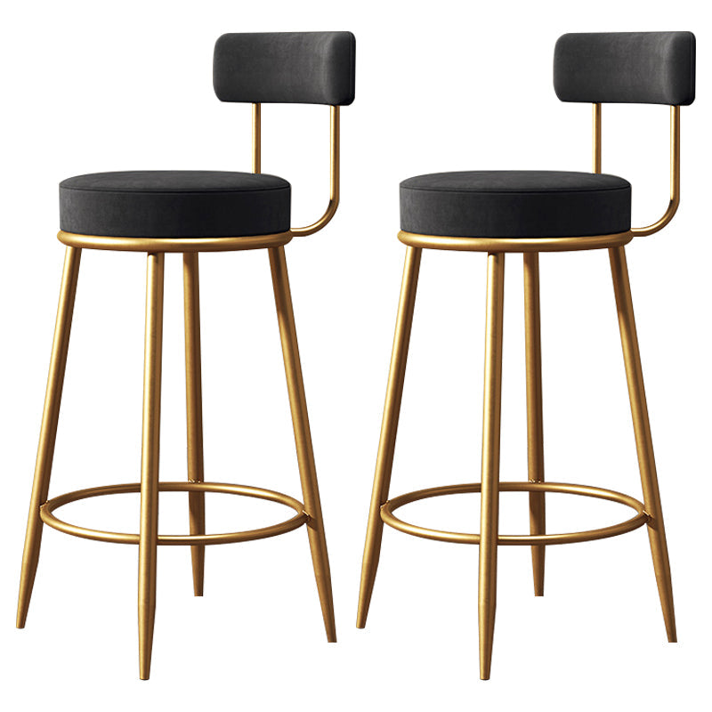 Nordic Armless Backrest Counter Stool Iron Cafe Bar Stool with Velvet Cushion Black 2 Piece Set Clearhalo 'Bar Furniture' 'Bar Stools' 'bar_stools' 'furn' 'furn_bar_stools' 'Furniture' 'furniture_bar_stools' 'Kitchen & Dining Furniture' 4953785