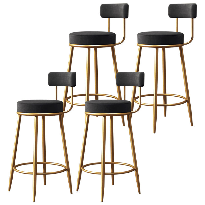 Nordic Armless Backrest Counter Stool Iron Cafe Bar Stool with Velvet Cushion Black 4 Piece Set Clearhalo 'Bar Furniture' 'Bar Stools' 'bar_stools' 'furn' 'furn_bar_stools' 'Furniture' 'furniture_bar_stools' 'Kitchen & Dining Furniture' 4953786