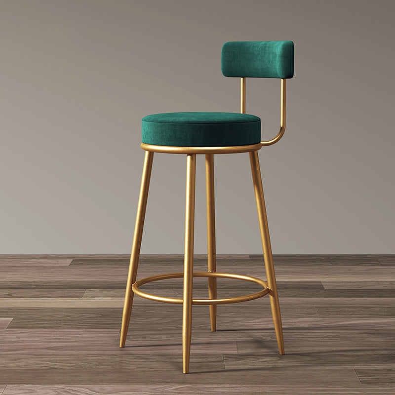 Nordic Armless Backrest Counter Stool Iron Cafe Bar Stool with Velvet Cushion Green 1 Piece Clearhalo 'Bar Furniture' 'Bar Stools' 'bar_stools' 'furn' 'furn_bar_stools' 'Furniture' 'furniture_bar_stools' 'Kitchen & Dining Furniture' 4953787