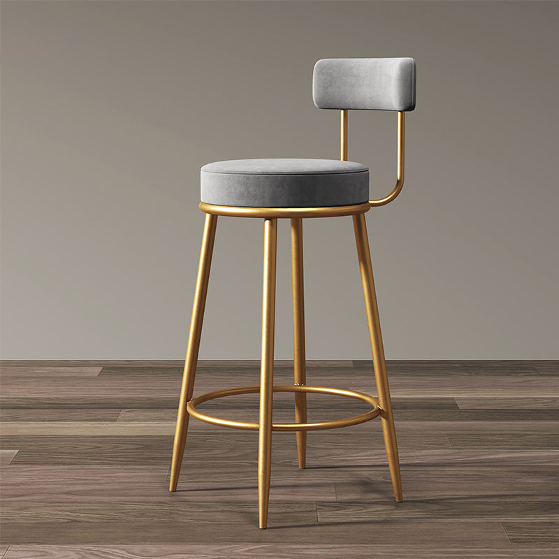 Nordic Armless Backrest Counter Stool Iron Cafe Bar Stool with Velvet Cushion Gray 1 Piece Clearhalo 'Bar Furniture' 'Bar Stools' 'bar_stools' 'furn' 'furn_bar_stools' 'Furniture' 'furniture_bar_stools' 'Kitchen & Dining Furniture' 4953790