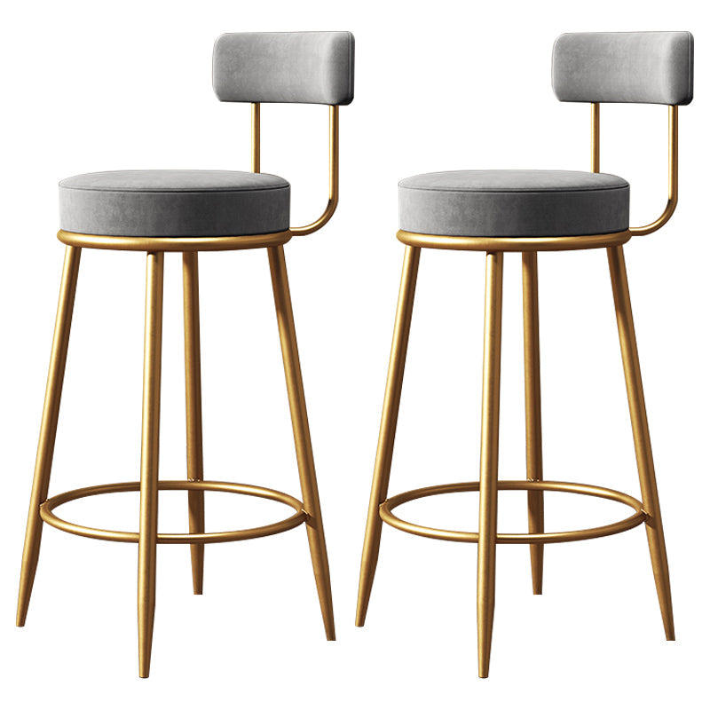 Nordic Armless Backrest Counter Stool Iron Cafe Bar Stool with Velvet Cushion Gray 2 Piece Set Clearhalo 'Bar Furniture' 'Bar Stools' 'bar_stools' 'furn' 'furn_bar_stools' 'Furniture' 'furniture_bar_stools' 'Kitchen & Dining Furniture' 4953791