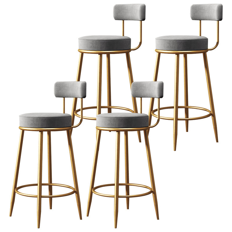 Nordic Armless Backrest Counter Stool Iron Cafe Bar Stool with Velvet Cushion Gray 4 Piece Set Clearhalo 'Bar Furniture' 'Bar Stools' 'bar_stools' 'furn' 'furn_bar_stools' 'Furniture' 'furniture_bar_stools' 'Kitchen & Dining Furniture' 4953792