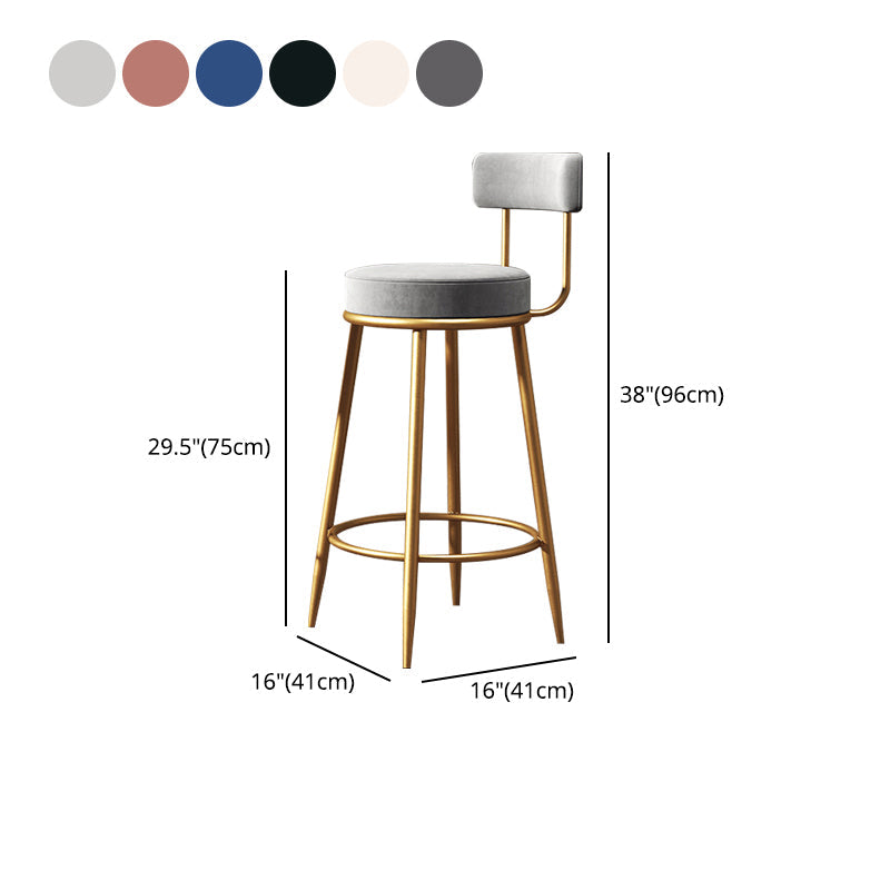 Nordic Armless Backrest Counter Stool Iron Cafe Bar Stool with Velvet Cushion Clearhalo 'Bar Furniture' 'Bar Stools' 'bar_stools' 'furn' 'furn_bar_stools' 'Furniture' 'furniture_bar_stools' 'Kitchen & Dining Furniture' 4953795