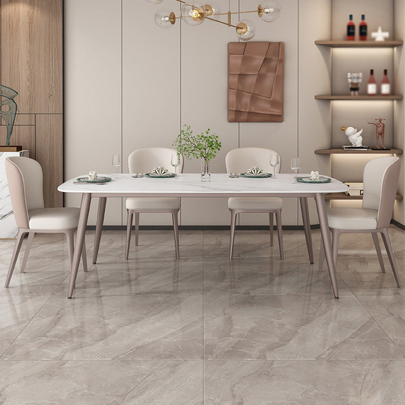 Nordic 1/2/5/7 Pieces Rectangle Dining Set Sintered Stone Dining Table with Leather Chairs Clearhalo 'Dining Room Sets' 'Dining Tables & Seating' 'dining_room_set' 'furn' 'furn_dining_room_set' 'Furniture' 'furniture_dining_room_set' 'Kitchen & Dining Furniture' 4953818