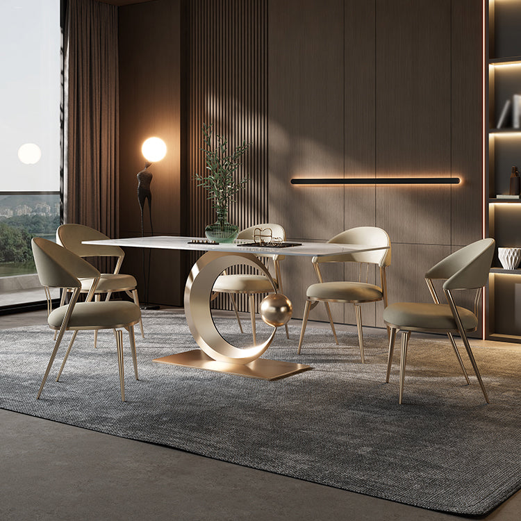 1/4/5/6/7 Pieces Dining Chairs Set Rectangular Table Set Sintered Stone Dining Room Set 6 Pieces: Table, 5 Chairs Clearhalo 'Dining Room Sets' 'Dining Tables & Seating' 'dining_room_set' 'furn' 'furn_dining_room_set' 'Furniture' 'furniture_dining_room_set' 'Kitchen & Dining Furniture' 4953833