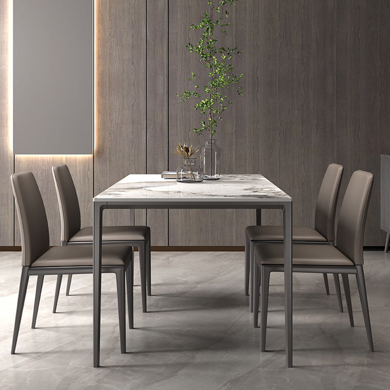 Designer Style 1/2/5/7 Pieces Dining Set Sintered Stone Top Table with Leather Chairs White 63"L x 31.5"W Clearhalo 'Dining Room Sets' 'Dining Tables & Seating' 'dining_room_set' 'furn' 'furn_dining_room_set' 'Furniture' 'furniture_dining_room_set' 'Kitchen & Dining Furniture' 4953899