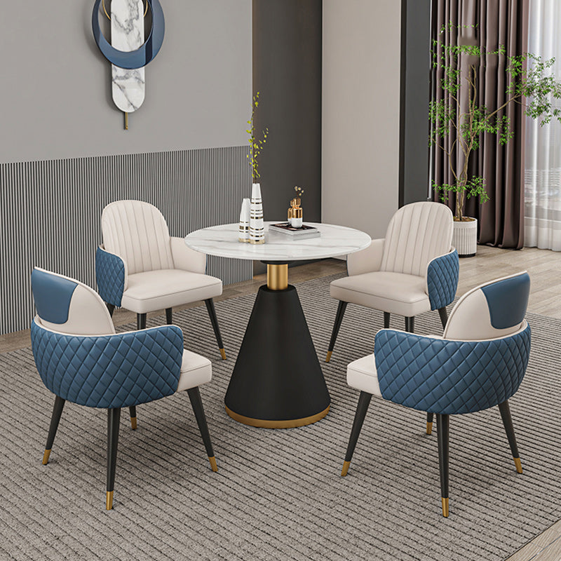Glam 1/2/3/4/5 Pieces Dinette Set with White Sintered Stone Top Round Dining Table Set Clearhalo 'Dining Room Sets' 'Dining Tables & Seating' 'dining_room_set' 'furn' 'furn_dining_room_set' 'Furniture' 'furniture_dining_room_set' 'Kitchen & Dining Furniture' 4953914