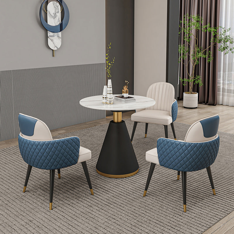 Glam 1/2/3/4/5 Pieces Dinette Set with White Sintered Stone Top Round Dining Table Set 4 Pieces: Table, 3 Chairs Clearhalo 'Dining Room Sets' 'Dining Tables & Seating' 'dining_room_set' 'furn' 'furn_dining_room_set' 'Furniture' 'furniture_dining_room_set' 'Kitchen & Dining Furniture' 4953917