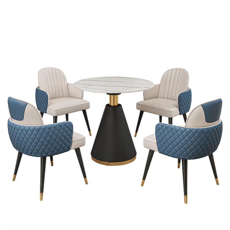 Glam 1/2/3/4/5 Pieces Dinette Set with White Sintered Stone Top Round Dining Table Set Clearhalo 'Dining Room Sets' 'Dining Tables & Seating' 'dining_room_set' 'furn' 'furn_dining_room_set' 'Furniture' 'furniture_dining_room_set' 'Kitchen & Dining Furniture' 4953920