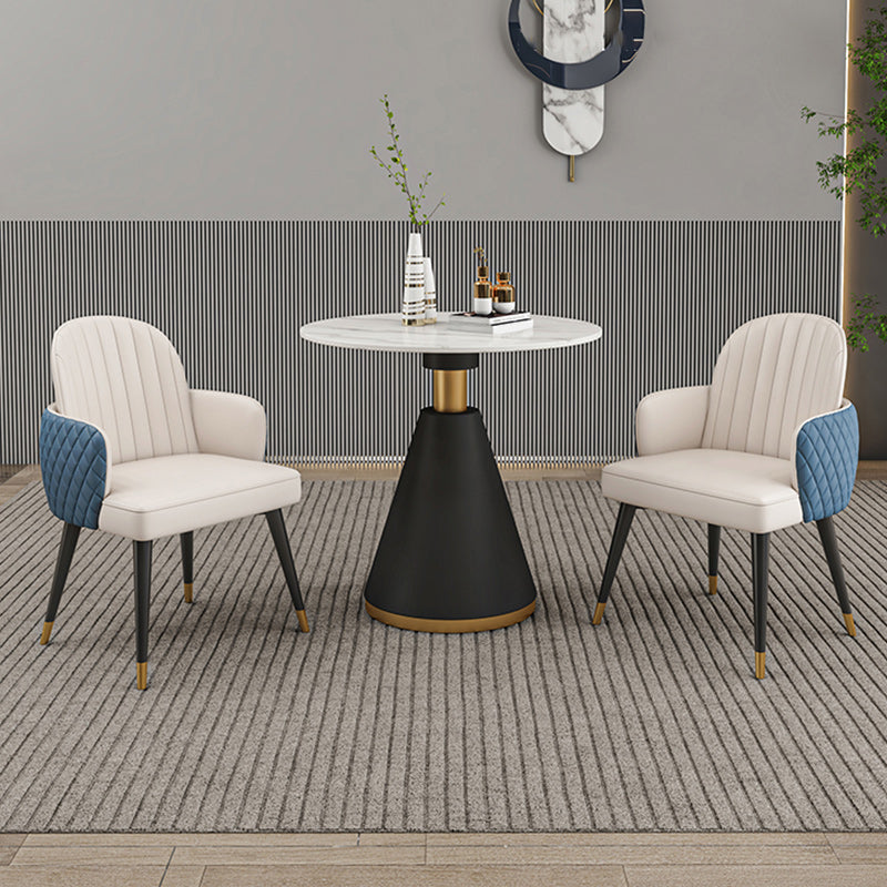 Glam 1/2/3/4/5 Pieces Dinette Set with White Sintered Stone Top Round Dining Table Set 3 Pieces: Table, 2 Chairs Clearhalo 'Dining Room Sets' 'Dining Tables & Seating' 'dining_room_set' 'furn' 'furn_dining_room_set' 'Furniture' 'furniture_dining_room_set' 'Kitchen & Dining Furniture' 4953925