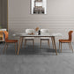 Glam 1/2/5/7 Pieces Dinette Set with Sintered Stone Top Rectangle Dining Table Set 5 Pieces: Table, 2 White+2 Orange Chairs Clearhalo 'Dining Room Sets' 'Dining Tables & Seating' 'dining_room_set' 'furn' 'furn_dining_room_set' 'Furniture' 'furniture_dining_room_set' 'Kitchen & Dining Furniture' 4953935