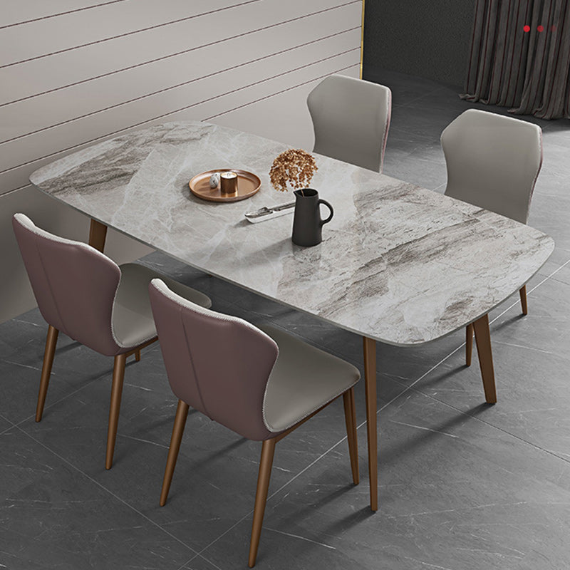 Glam 1/2/5/7 Pieces Dinette Set with Sintered Stone Top Rectangle Dining Table Set 5 Pieces: Table, 4 White Chairs Clearhalo 'Dining Room Sets' 'Dining Tables & Seating' 'dining_room_set' 'furn' 'furn_dining_room_set' 'Furniture' 'furniture_dining_room_set' 'Kitchen & Dining Furniture' 4953936