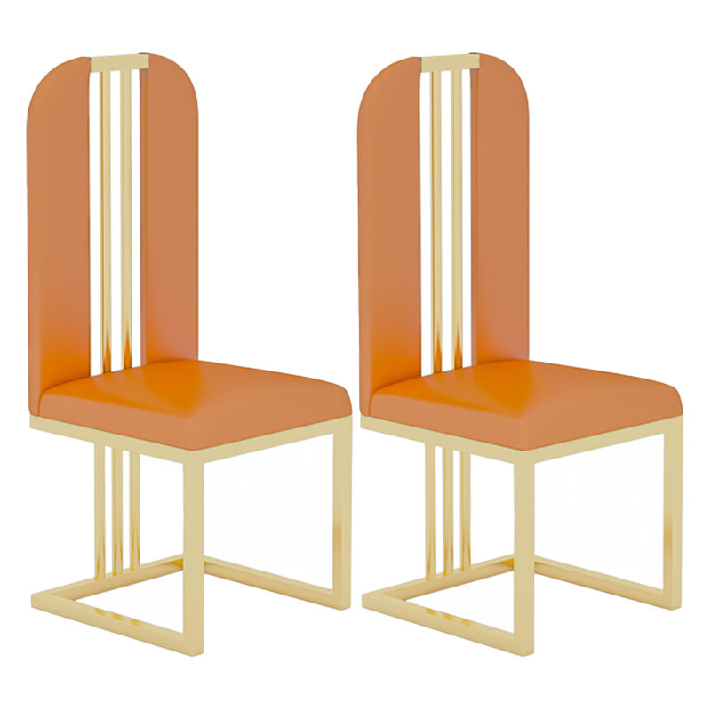 Glam 1/2/5/6/7 Pieces Gold Dinette Set with Sintered Stone Top Rectangle Dining Table Set 2 Orange Chairs Clearhalo 'Dining Room Sets' 'Dining Tables & Seating' 'dining_room_set' 'furn' 'furn_dining_room_set' 'Furniture' 'furniture_dining_room_set' 'Kitchen & Dining Furniture' 4954023