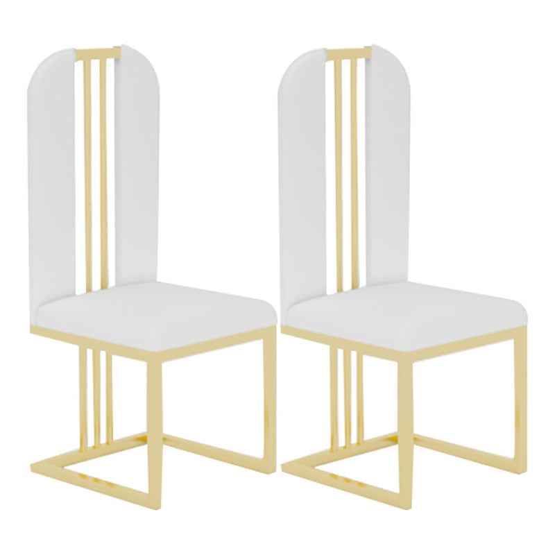 Glam 1/2/5/6/7 Pieces Gold Dinette Set with Sintered Stone Top Rectangle Dining Table Set 2 White Chairs Clearhalo 'Dining Room Sets' 'Dining Tables & Seating' 'dining_room_set' 'furn' 'furn_dining_room_set' 'Furniture' 'furniture_dining_room_set' 'Kitchen & Dining Furniture' 4954025