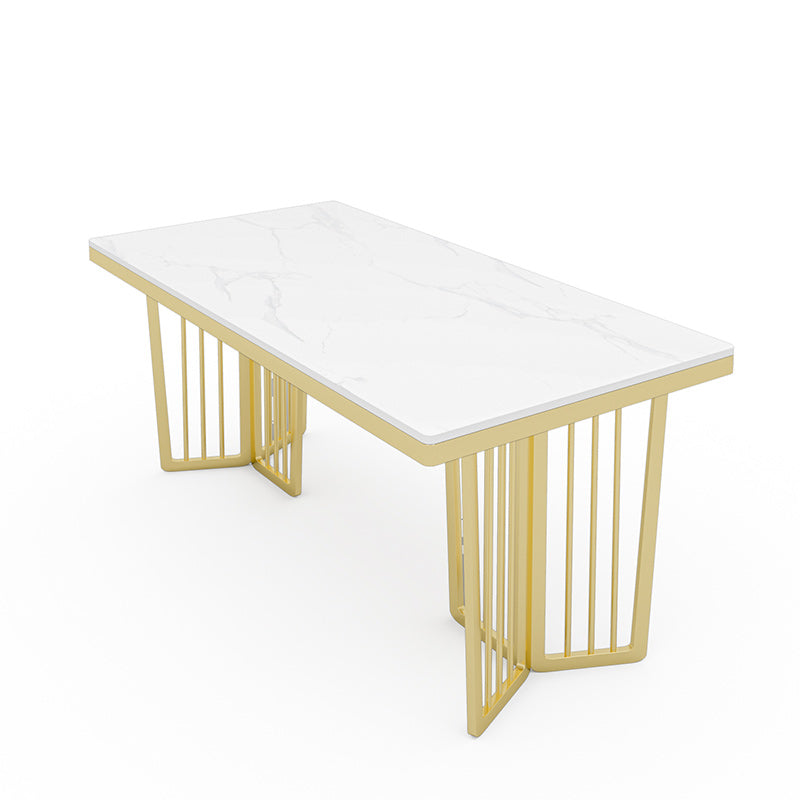 Glam 1/2/5/6/7 Pieces Gold Dinette Set with Sintered Stone Top Rectangle Dining Table Set White 70.9"L x 35.4"W Clearhalo 'Dining Room Sets' 'Dining Tables & Seating' 'dining_room_set' 'furn' 'furn_dining_room_set' 'Furniture' 'furniture_dining_room_set' 'Kitchen & Dining Furniture' 4954027