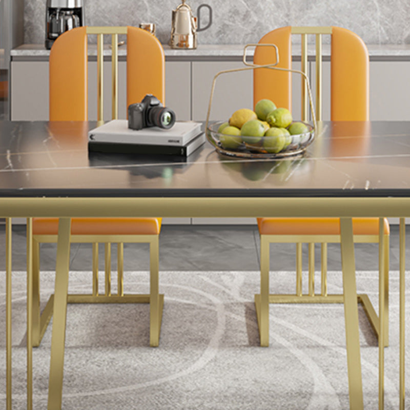 Glam 1/2/5/6/7 Pieces Gold Dinette Set with Sintered Stone Top Rectangle Dining Table Set Clearhalo 'Dining Room Sets' 'Dining Tables & Seating' 'dining_room_set' 'furn' 'furn_dining_room_set' 'Furniture' 'furniture_dining_room_set' 'Kitchen & Dining Furniture' 4954031