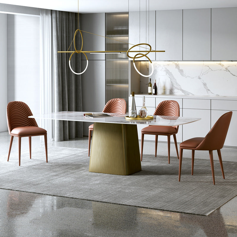 Luxury 1/2/5/7 Pieces Rectangle Dining Set Sintered Stone Top Table with Leather Chairs 5 Pieces: Table, 4 Chairs Clearhalo 'Dining Room Sets' 'Dining Tables & Seating' 'dining_room_set' 'furn' 'furn_dining_room_set' 'Furniture' 'furniture_dining_room_set' 'Kitchen & Dining Furniture' 4954044