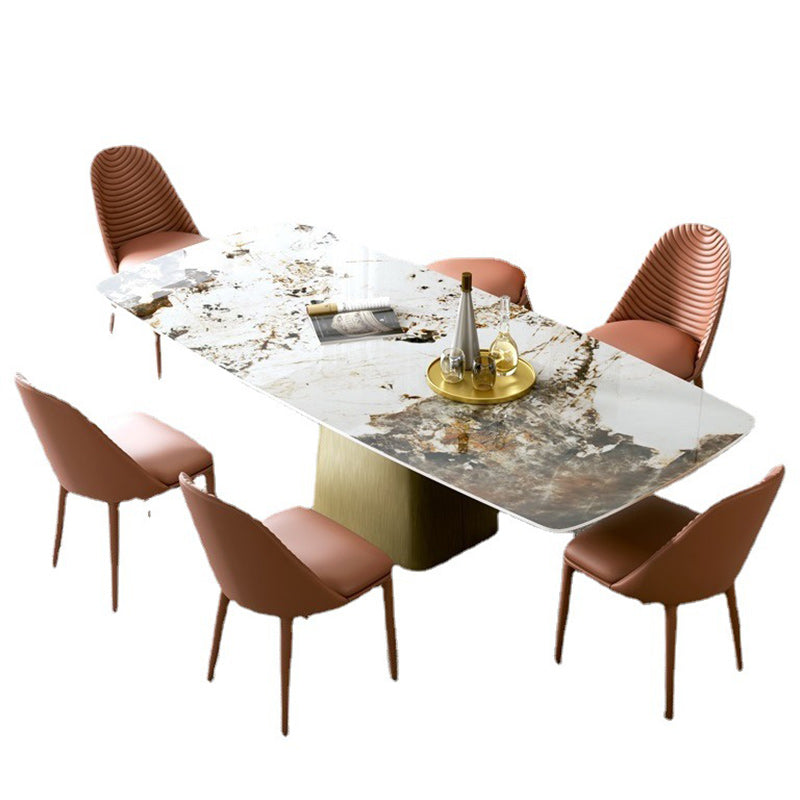 Luxury 1/2/5/7 Pieces Rectangle Dining Set Sintered Stone Top Table with Leather Chairs Clearhalo 'Dining Room Sets' 'Dining Tables & Seating' 'dining_room_set' 'furn' 'furn_dining_room_set' 'Furniture' 'furniture_dining_room_set' 'Kitchen & Dining Furniture' 4954045