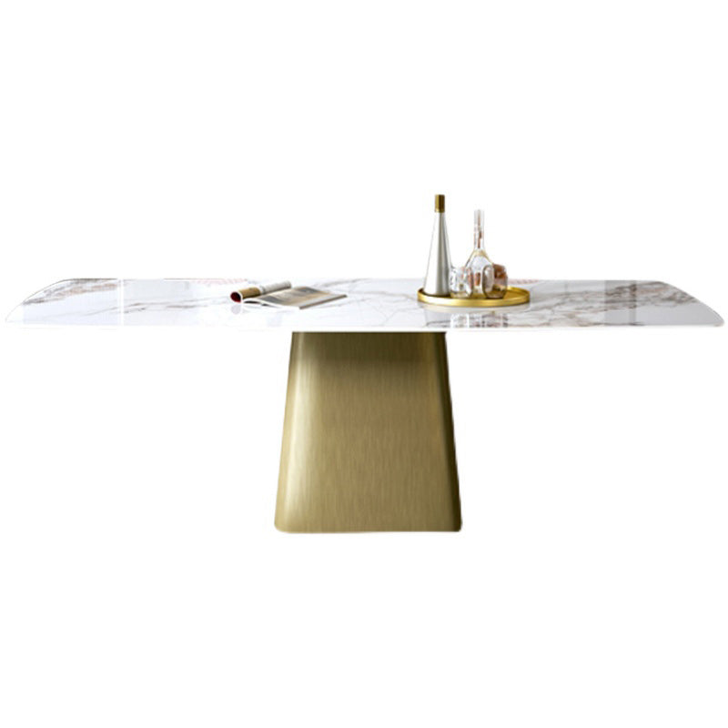 Luxury 1/2/5/7 Pieces Rectangle Dining Set Sintered Stone Top Table with Leather Chairs Gold 71"L x 35"W Clearhalo 'Dining Room Sets' 'Dining Tables & Seating' 'dining_room_set' 'furn' 'furn_dining_room_set' 'Furniture' 'furniture_dining_room_set' 'Kitchen & Dining Furniture' 4954050