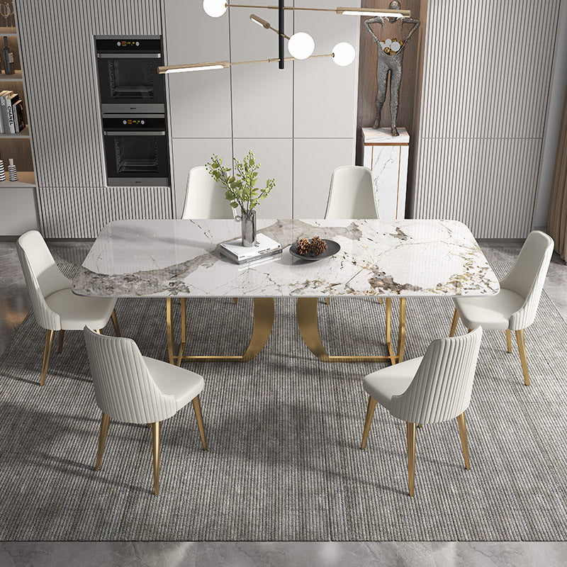 1/2/5/7 Pieces Luxury Dining Set Sintered Stone Top Dining Table with Leather Chairs 7 Pieces: Table, 6 Chairs Clearhalo 'Dining Room Sets' 'Dining Tables & Seating' 'dining_room_set' 'furn' 'furn_dining_room_set' 'Furniture' 'furniture_dining_room_set' 'Kitchen & Dining Furniture' 4954076