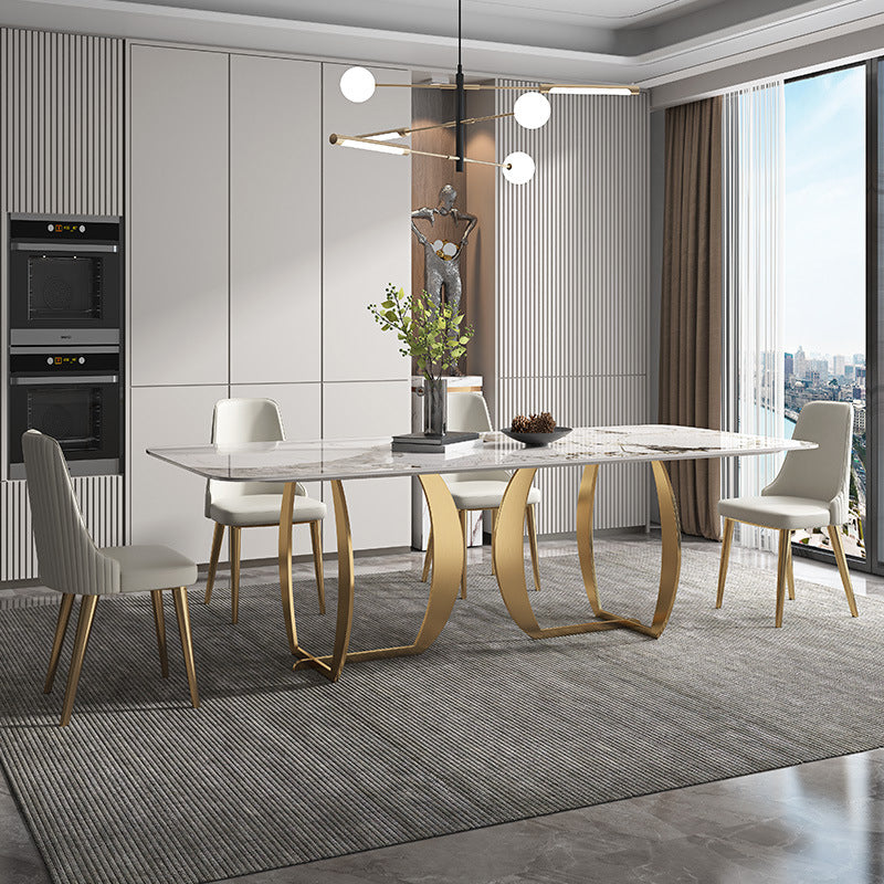1/2/5/7 Pieces Luxury Dining Set Sintered Stone Top Dining Table with Leather Chairs 5 Pieces: Table, 4 Chairs Clearhalo 'Dining Room Sets' 'Dining Tables & Seating' 'dining_room_set' 'furn' 'furn_dining_room_set' 'Furniture' 'furniture_dining_room_set' 'Kitchen & Dining Furniture' 4954077