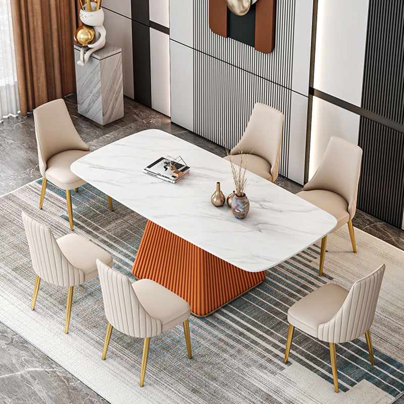 Designer Style 1/2/5/7 Pieces Dining Sets Sintered Stone Dining Table Set 7 Pieces: Orange Table, 6 Chairs Clearhalo 'Dining Room Sets' 'Dining Tables & Seating' 'dining_room_set' 'Furniture' 'furniture_dining_room_set' 'Kitchen & Dining Furniture' 4954111
