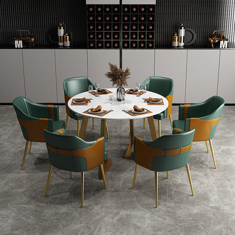Glam 1/7 Pieces Dining Set Circular Stone Dining Table for Dining Room 7 Pieces: Table, 6 Green Chairs Clearhalo 'Dining Room Sets' 'Dining Tables & Seating' 'dining_room_set' 'furn' 'furn_dining_room_set' 'Furniture' 'furniture_dining_room_set' 'Kitchen & Dining Furniture' 4954141