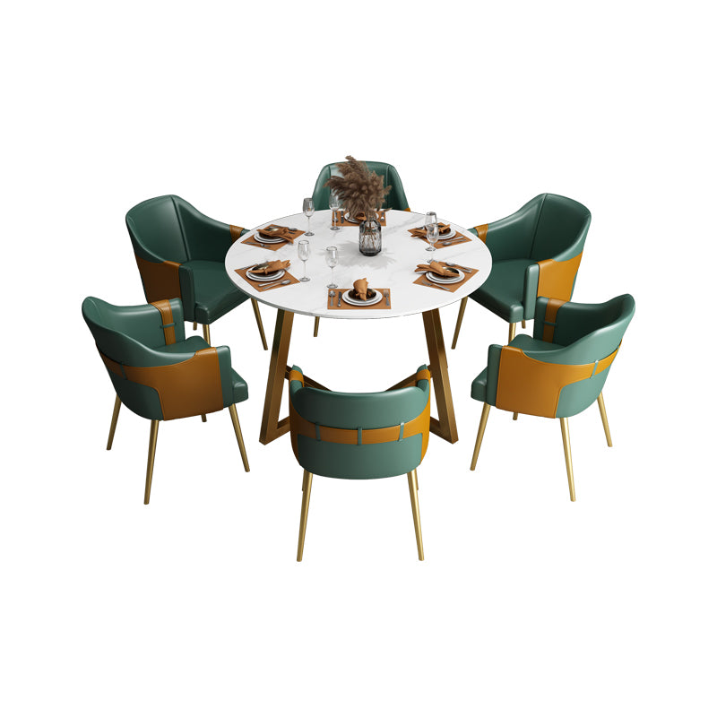 Glam 1/7 Pieces Dining Set Circular Stone Dining Table for Dining Room Clearhalo 'Dining Room Sets' 'Dining Tables & Seating' 'dining_room_set' 'furn' 'furn_dining_room_set' 'Furniture' 'furniture_dining_room_set' 'Kitchen & Dining Furniture' 4954145