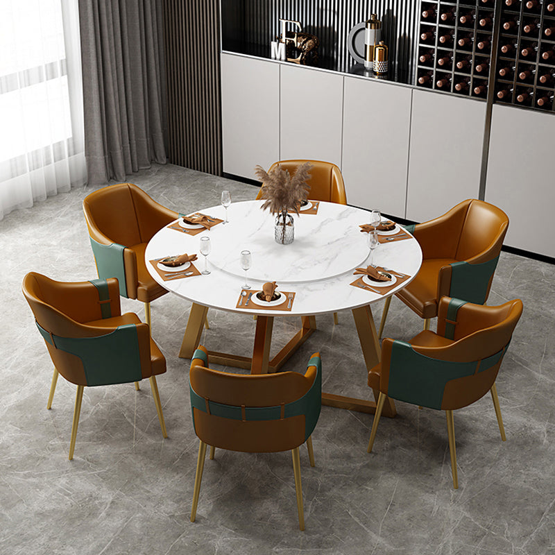 Glam 1/7 Pieces Dining Set Circular Stone Dining Table for Dining Room Clearhalo 'Dining Room Sets' 'Dining Tables & Seating' 'dining_room_set' 'furn' 'furn_dining_room_set' 'Furniture' 'furniture_dining_room_set' 'Kitchen & Dining Furniture' 4954155