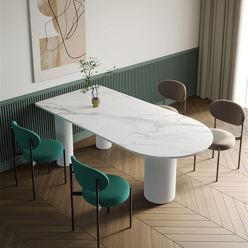 Metal Contemporary Free Form Dining Table Sintered Stone Table with 3 Legs 70.9"L x 31.5"W x 29.5"H Without Chairs Clearhalo 'Dining Tables & Seating' 'Dining Tables' 'dining_table' 'furn' 'furn_dining_table' 'Furniture' 'furniture_dining_table' 'Kitchen & Dining Furniture' 'kitchen' 'kitchen_dining_table' 4954165