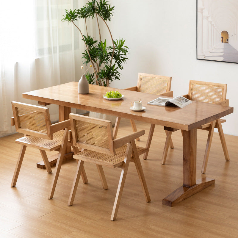Modern Rectangular Dining Table Solid Wood Dining Table with Double Pedestal 70.9"L x 31.5"W x 29.5"H Without Chairs Clearhalo 'Dining Tables & Seating' 'Dining Tables' 'dining_table' 'furn' 'furn_dining_table' 'Furniture' 'furniture_dining_table' 'Kitchen & Dining Furniture' 'kitchen' 'kitchen_dining_table' 4954198