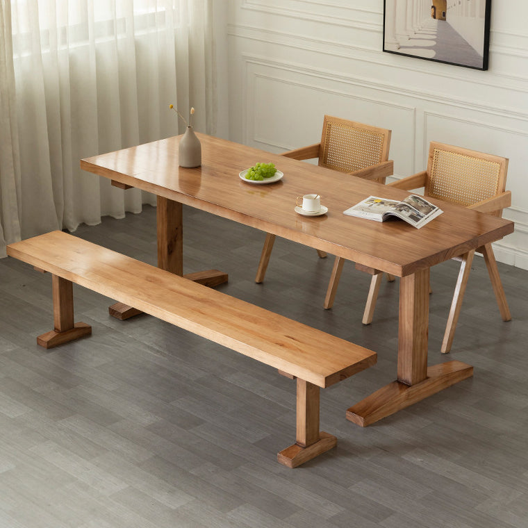 Modern Rectangular Dining Table Solid Wood Dining Table with Double Pedestal 55.1"L x 27.6"W x 29.5"H Without Chairs Clearhalo 'Dining Tables & Seating' 'Dining Tables' 'dining_table' 'furn' 'furn_dining_table' 'Furniture' 'furniture_dining_table' 'Kitchen & Dining Furniture' 'kitchen' 'kitchen_dining_table' 4954200
