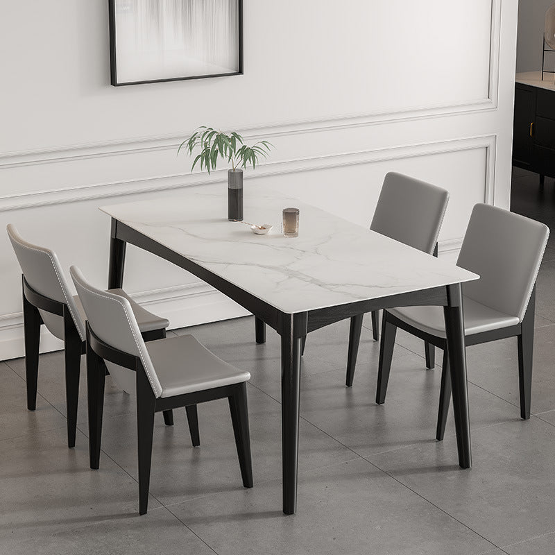 Modern White Dining Table with 4 Legs Rectangle Slate Dining Table 55.1"L x 31.5"W x 29.5"H Without Chairs Clearhalo 'Dining Tables & Seating' 'Dining Tables' 'dining_table' 'furn' 'furn_dining_table' 'Furniture' 'furniture_dining_table' 'Kitchen & Dining Furniture' 'kitchen' 'kitchen_dining_table' 4954212
