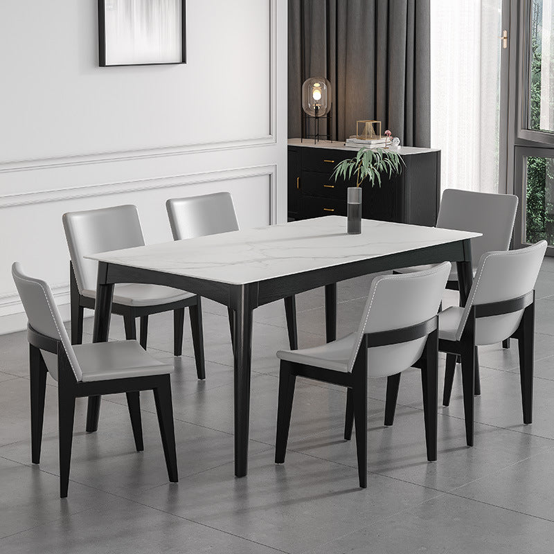 Modern White Dining Table with 4 Legs Rectangle Slate Dining Table 63"L x 35.4"W x 29.5"H Without Chairs Clearhalo 'Dining Tables & Seating' 'Dining Tables' 'dining_table' 'furn' 'furn_dining_table' 'Furniture' 'furniture_dining_table' 'Kitchen & Dining Furniture' 'kitchen' 'kitchen_dining_table' 4954213
