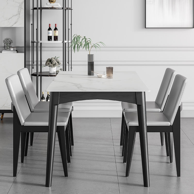 Modern White Dining Table with 4 Legs Rectangle Slate Dining Table 47.2"L x 27.6"W x 29.5"H Without Chairs Clearhalo 'Dining Tables & Seating' 'Dining Tables' 'dining_table' 'furn' 'furn_dining_table' 'Furniture' 'furniture_dining_table' 'Kitchen & Dining Furniture' 'kitchen' 'kitchen_dining_table' 4954214