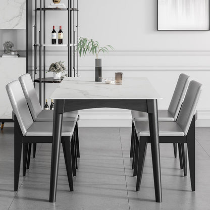 Modern White Dining Table with 4 Legs Rectangle Slate Dining Table 47.2"L x 27.6"W x 29.5"H Without Chairs Clearhalo 'Dining Tables & Seating' 'Dining Tables' 'dining_table' 'furn' 'furn_dining_table' 'Furniture' 'furniture_dining_table' 'Kitchen & Dining Furniture' 'kitchen' 'kitchen_dining_table' 4954214