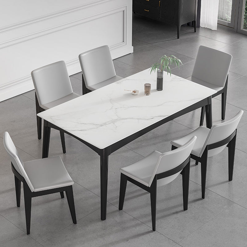 Modern White Dining Table with 4 Legs Rectangle Slate Dining Table 51.2"L x 31.5"W x 29.5"H Without Chairs Clearhalo 'Dining Tables & Seating' 'Dining Tables' 'dining_table' 'furn' 'furn_dining_table' 'Furniture' 'furniture_dining_table' 'Kitchen & Dining Furniture' 'kitchen' 'kitchen_dining_table' 4954215