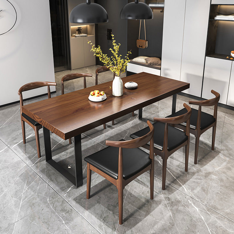 Modern Solid Wood Table Rectangular Pine Wood Dining Table with Black Sled Base 63"L x 27.6"W x 29.5"H Without Chairs Clearhalo 'Dining Tables & Seating' 'Dining Tables' 'dining_table' 'furn' 'furn_dining_table' 'Furniture' 'furniture_dining_table' 'Kitchen & Dining Furniture' 'kitchen' 'kitchen_dining_table' 4954226