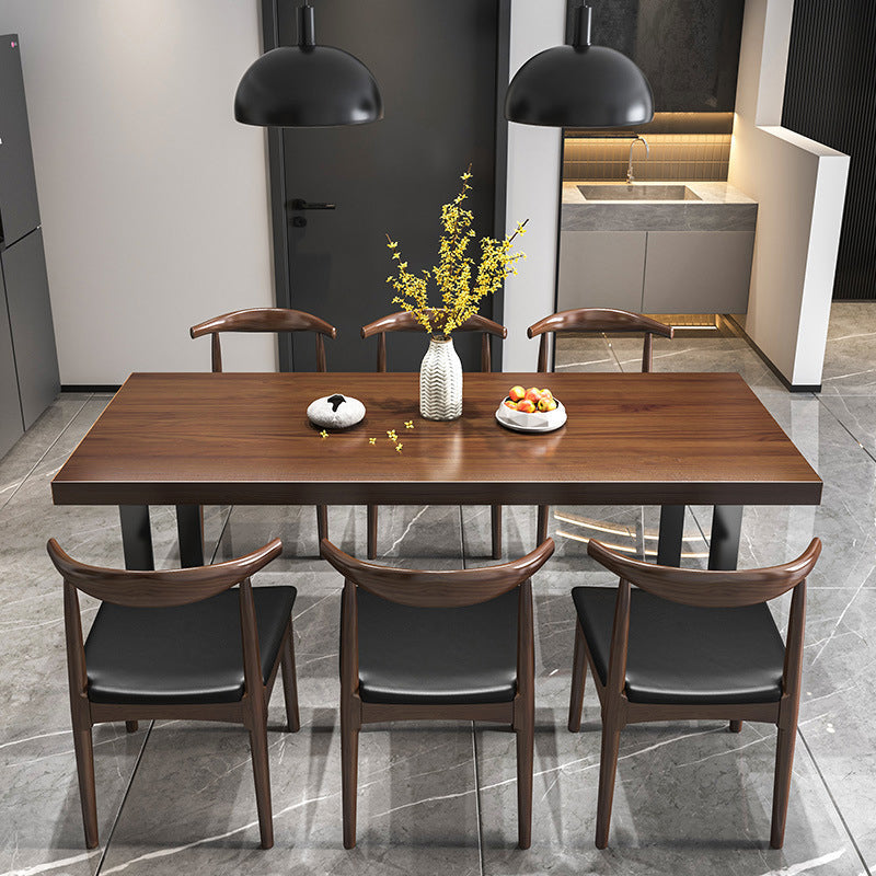Modern Solid Wood Table Rectangular Pine Wood Dining Table with Black Sled Base 55.1"L x 27.6"W x 29.5"H Without Chairs Clearhalo 'Dining Tables & Seating' 'Dining Tables' 'dining_table' 'furn' 'furn_dining_table' 'Furniture' 'furniture_dining_table' 'Kitchen & Dining Furniture' 'kitchen' 'kitchen_dining_table' 4954229