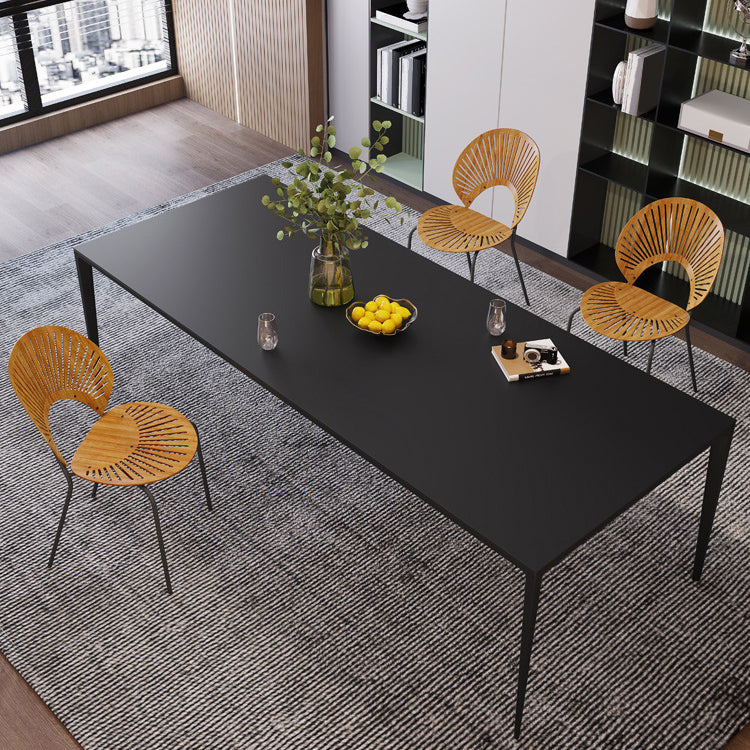 Black Stone Dining Table Contemporary Dining Table with 4 Legs 70.9"L x 35.4"W x 29.5"H Without Chairs Clearhalo 'Dining Tables & Seating' 'Dining Tables' 'dining_table' 'furn' 'furn_dining_table' 'Furniture' 'furniture_dining_table' 'Kitchen & Dining Furniture' 'kitchen' 'kitchen_dining_table' 4954287