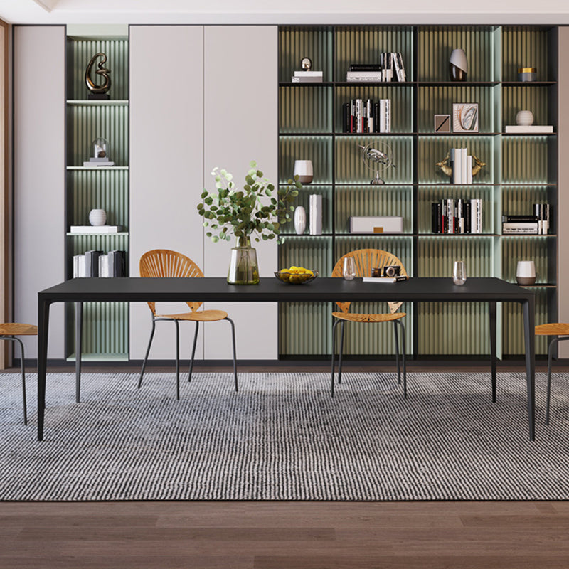 Black Stone Dining Table Contemporary Dining Table with 4 Legs 47.2"L x 27.6"W x 29.5"H Without Chairs Clearhalo 'Dining Tables & Seating' 'Dining Tables' 'dining_table' 'furn' 'furn_dining_table' 'Furniture' 'furniture_dining_table' 'Kitchen & Dining Furniture' 'kitchen' 'kitchen_dining_table' 4954289