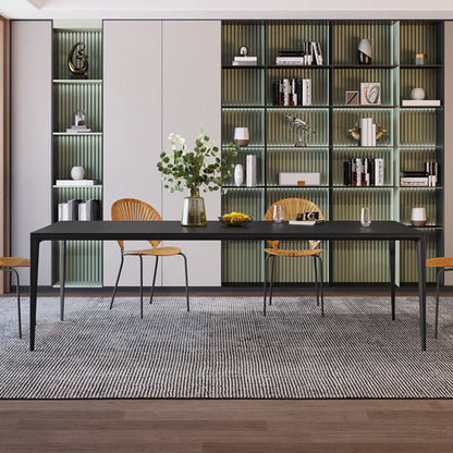 Black Stone Dining Table Contemporary Dining Table with 4 Legs 47.2"L x 27.6"W x 29.5"H Without Chairs Clearhalo 'Dining Tables & Seating' 'Dining Tables' 'dining_table' 'furn' 'furn_dining_table' 'Furniture' 'furniture_dining_table' 'Kitchen & Dining Furniture' 'kitchen' 'kitchen_dining_table' 4954289