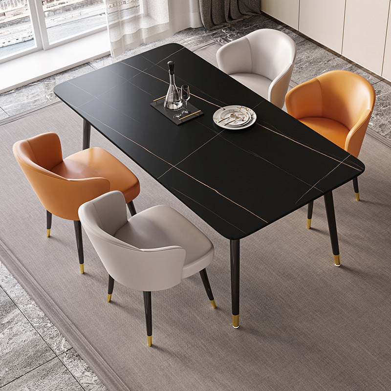 Stone Top Dining Table Contemporary Table with 4 Legs in Black Black 55.1"L x 31.5"W x 29.5"H Without Chairs Clearhalo 'Dining Tables & Seating' 'Dining Tables' 'dining_table' 'furn' 'furn_dining_table' 'Furniture' 'furniture_dining_table' 'Kitchen & Dining Furniture' 'kitchen' 'kitchen_dining_table' 4954304