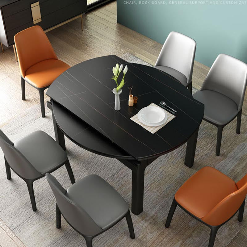 Stone Top Dining Table Contemporary Round Dining Table with 4 Legs Black Without Chairs Clearhalo 'Dining Tables & Seating' 'Dining Tables' 'dining_table' 'furn' 'furn_dining_table' 'Furniture' 'furniture_dining_table' 'Kitchen & Dining Furniture' 'kitchen' 'kitchen_dining_table' 4954317